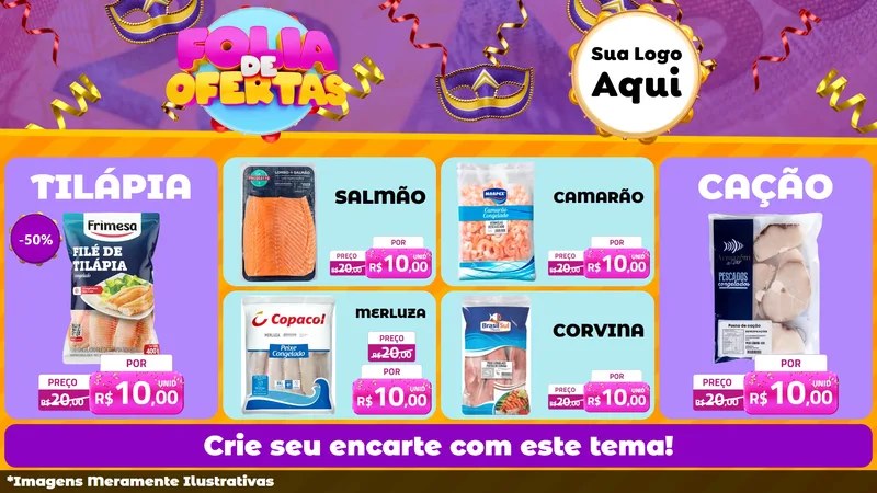 Modelo de TV para TV Horizontal com o tema Folia de Ofertas para Peixaria