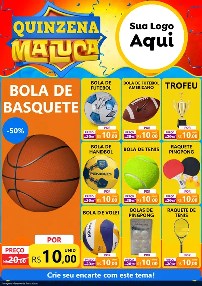 Modelo de Encarte para Encarte A4 Vertical com o tema Quinzena Maluca para Artigos Esportivos