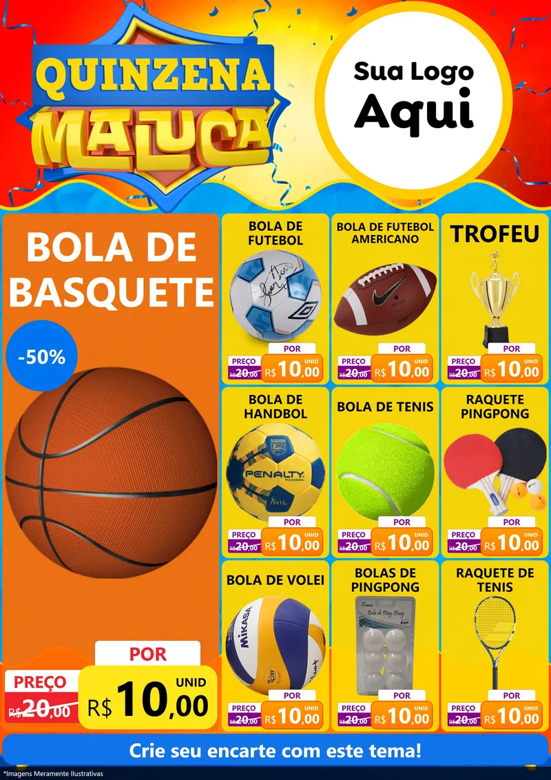 Modelo de Encarte para Encarte A4 Vertical com o tema Quinzena Maluca para Artigos Esportivos