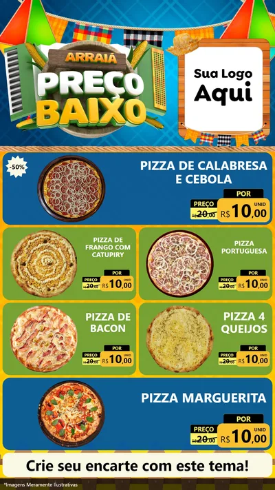 Modelo de TV para TV Vertical com o tema Arraiá de Preço Baixo - Junina para Pizzaria