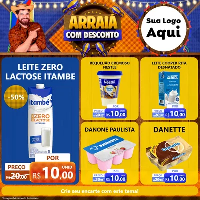 Modelo de Rede Social para Feed Facebook com o tema Arraiá Com Desconto para Frios e Laticínios