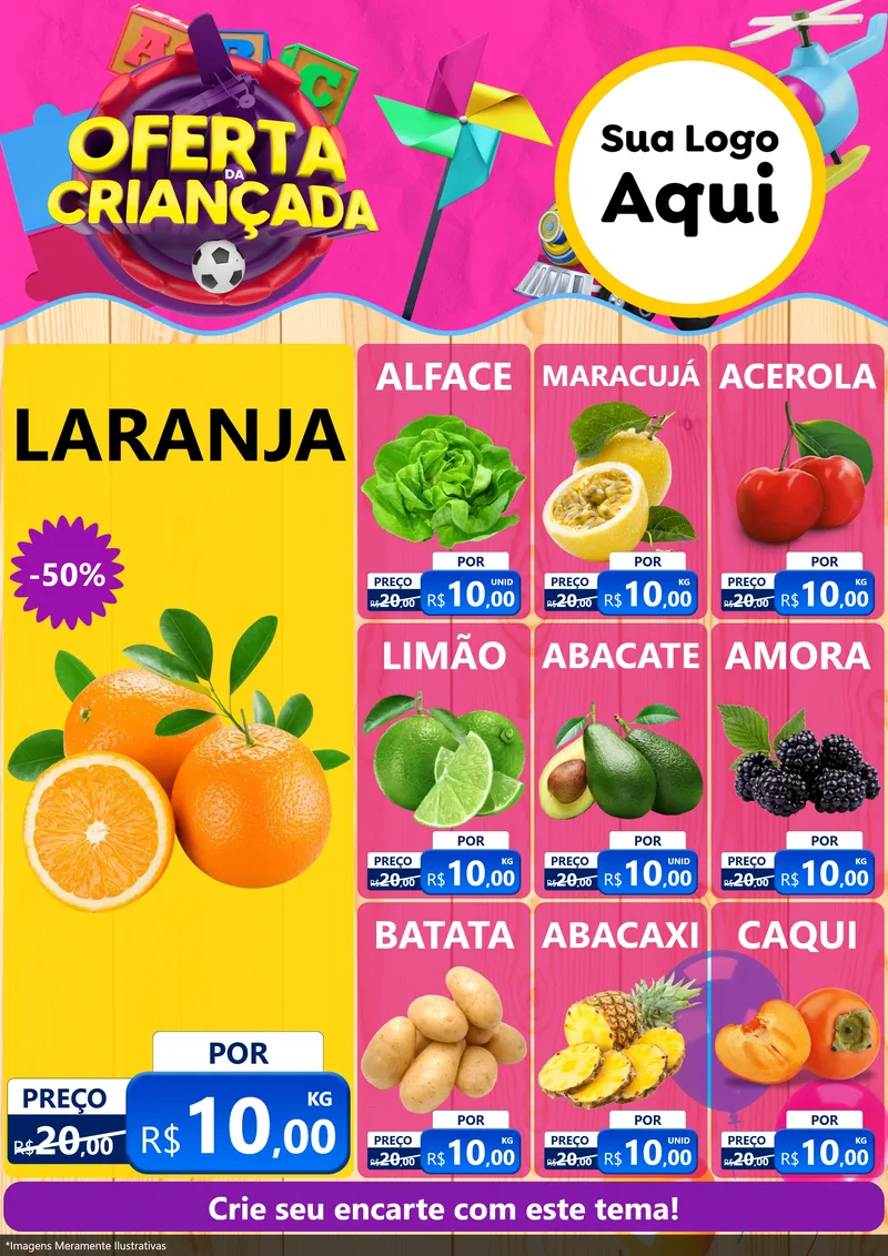 Modelo de Encarte para Encarte A4 Vertical com o tema Oferta da Criançada para Hortifrúti