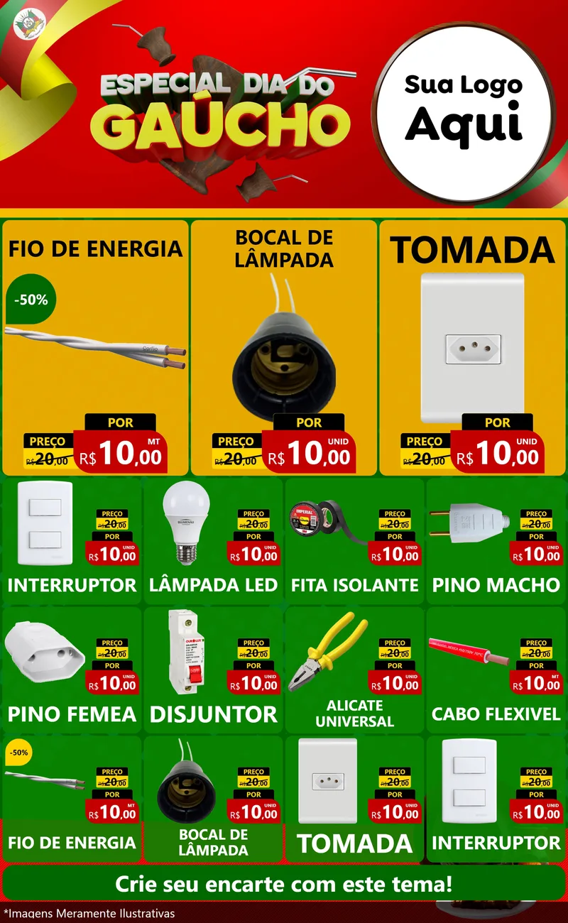 Modelo de Encarte para Encarte Grande com o tema Especial Dia do Gaúcho para Materiais Elétricos
