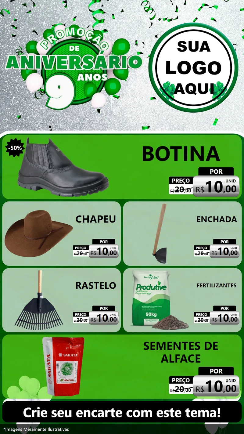 Modelo de TV para TV Vertical com o tema Promoção de Aniversário - 9 Anos para Agropecuária