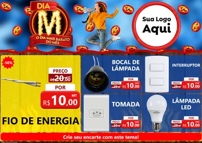 Modelo de Encarte para Encarte A4 Horizontal com o tema Dia M - O Dia Mais Barato Do Mês para Materiais Elétricos