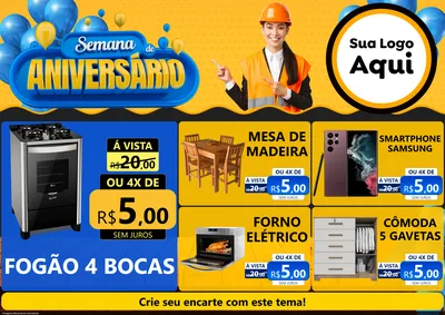 Modelo de Encarte para Encarte A4 Horizontal com o tema Semana de Aniversário para Móveis e Eletro