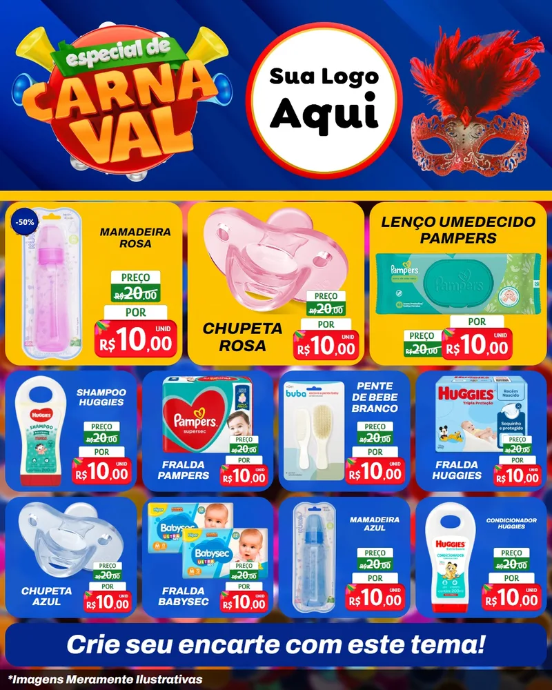 Modelo de Rede Social para Feed Instagram com o tema Especial de Carnaval para Bebês