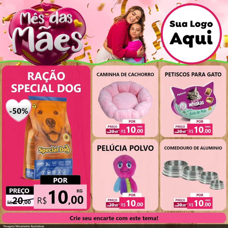 Modelo de Rede Social para Feed Facebook com o tema Mês das Mães para Pet Shop