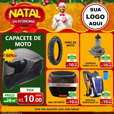 Modelo de Rede Social para Feed Facebook com o tema Natal da Economia para Moto peças