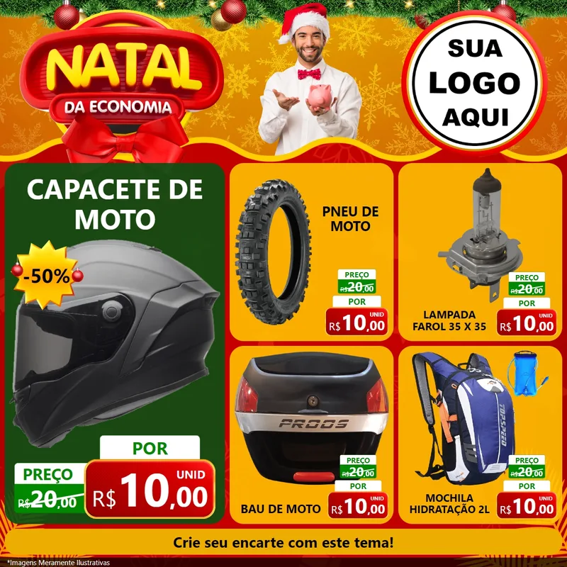Modelo de Rede Social para Feed Facebook com o tema Natal da Economia para Moto peças