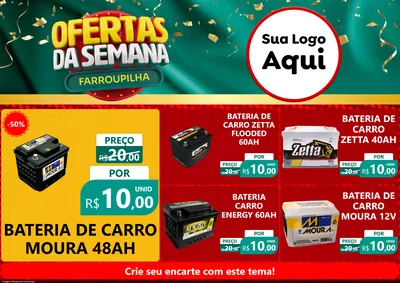 Modelo de Encarte para Encarte A4 Horizontal com o tema Ofertas da Semana Farroupilha para Baterias Elétricas