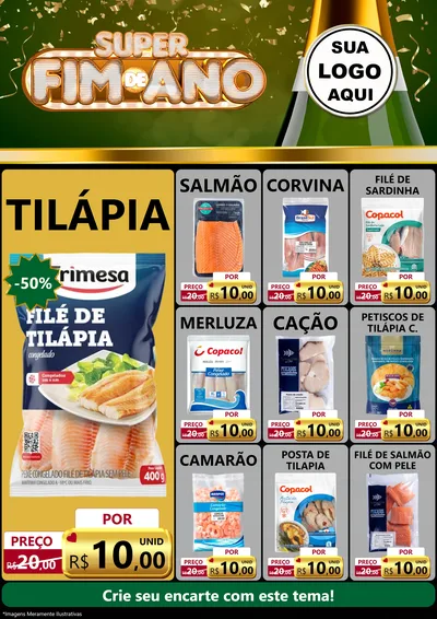 Modelo de Encarte para Encarte A4 Vertical com o tema Super Fim de Ano para Peixaria