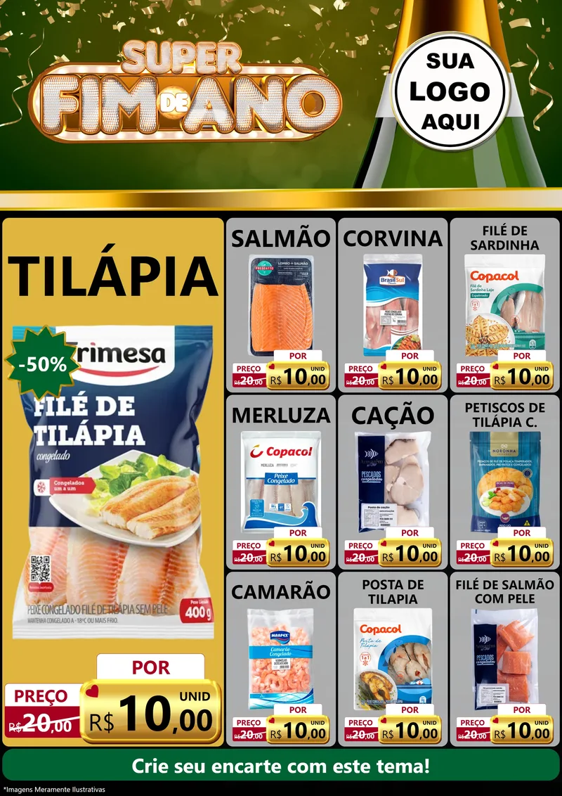 Modelo de Encarte para Encarte A4 Vertical com o tema Super Fim de Ano para Peixaria