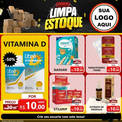 Modelo de Rede Social para Feed Facebook com o tema Operação Limpa Estoque para Farmácia
