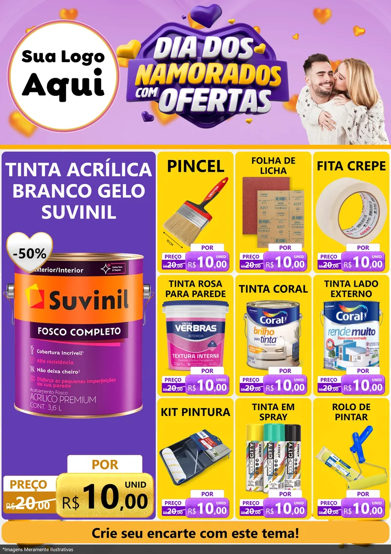 Modelo de Encarte para Encarte A4 Vertical com o tema Dia Dos Namorados Com Ofertas para Tintas e Ferramentas
