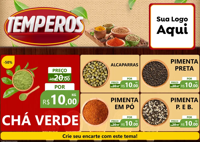 Modelo de Encarte para Encarte A4 Horizontal com o tema Temperos para Produtos Naturais