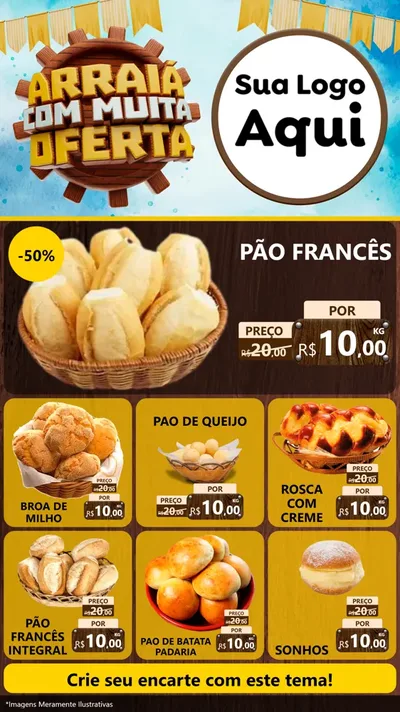 Modelo de Rede Social para Stories com o tema Ofertas de São João - Junina para Padaria