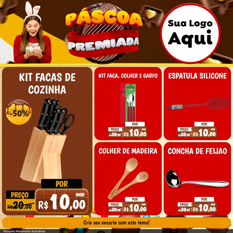 Modelo de Rede Social para Feed Facebook com o tema Páscoa Premiada para Utilidades Domésticas