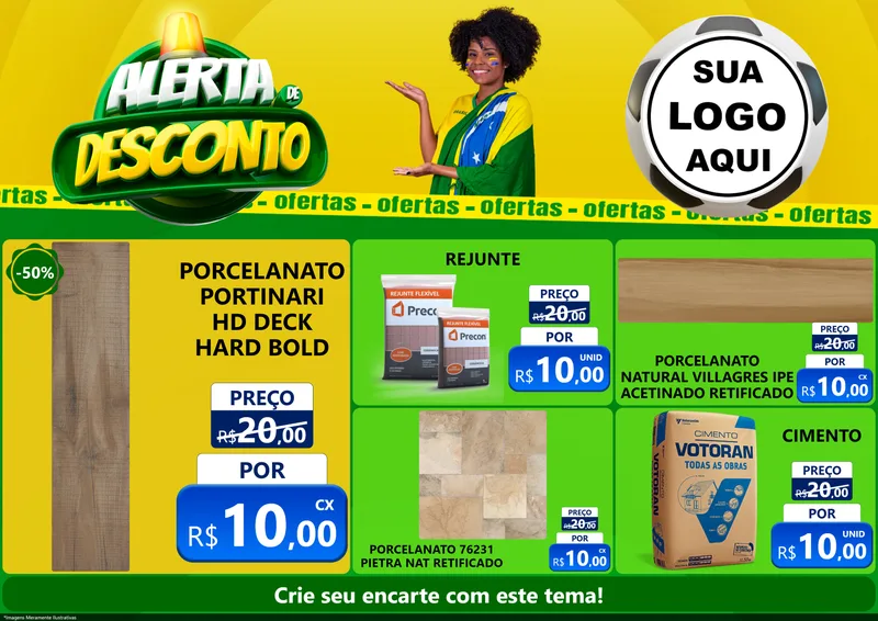 Modelo de Encarte para Encarte A4 Horizontal com o tema Alerta de Desconto para Pisos e revestimentos