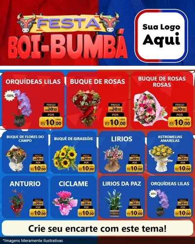 Modelo de Rede Social para Feed Instagram com o tema Festa Boi Bumbá para Floricultura e jardim