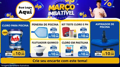 Modelo de TV para TV Horizontal com o tema Março Imbatível para Produtos para Piscina