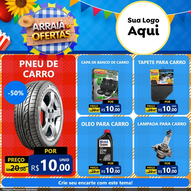 Modelo de Rede Social para Feed Facebook com o tema Arraiá de Ofertas para Auto peças