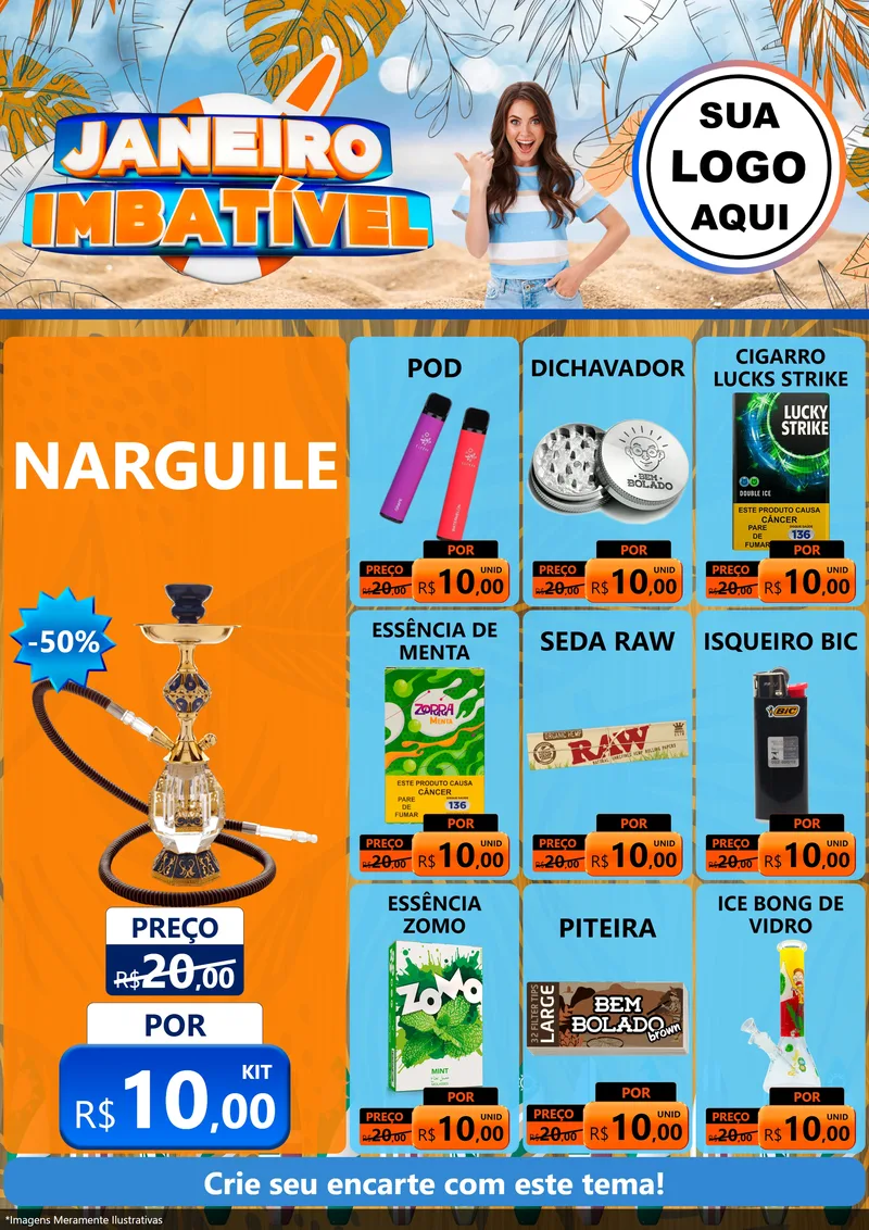 Modelo de Encarte para Encarte A4 Vertical com o tema Janeiro Imbatível para Tabacaria