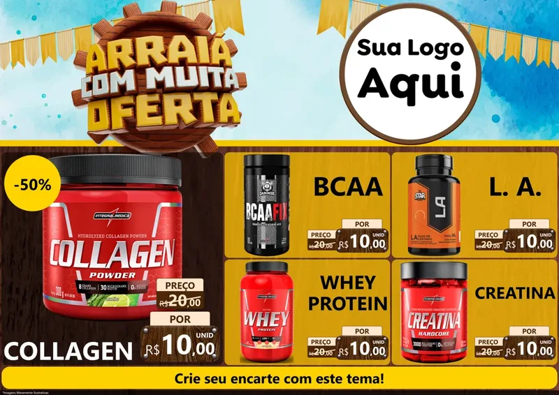 Modelo de Encarte para Encarte A4 Horizontal com o tema Ofertas de São João - Junina para Suplementos alimentares