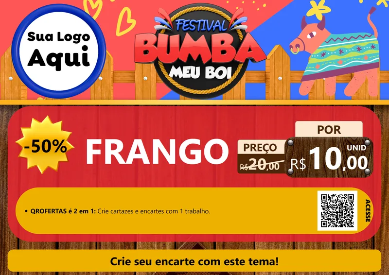 Modelo de Cartaz para Cartaz A4 Horizontal com o tema Festival Bumba Meu Boi para Assados