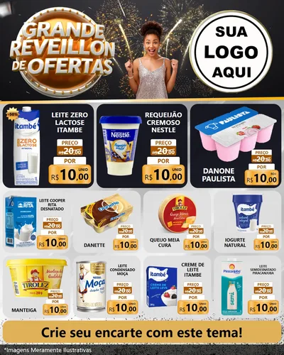 Modelo de Rede Social para Feed Instagram com o tema Grande Réveillon de Ofertas para Frios e Laticínios