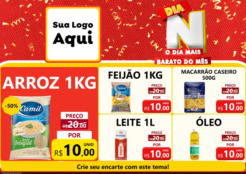 Modelo de Encarte para Encarte A4 Horizontal com o tema Dia N o Dia Mais Barato do Mês para Supermercado