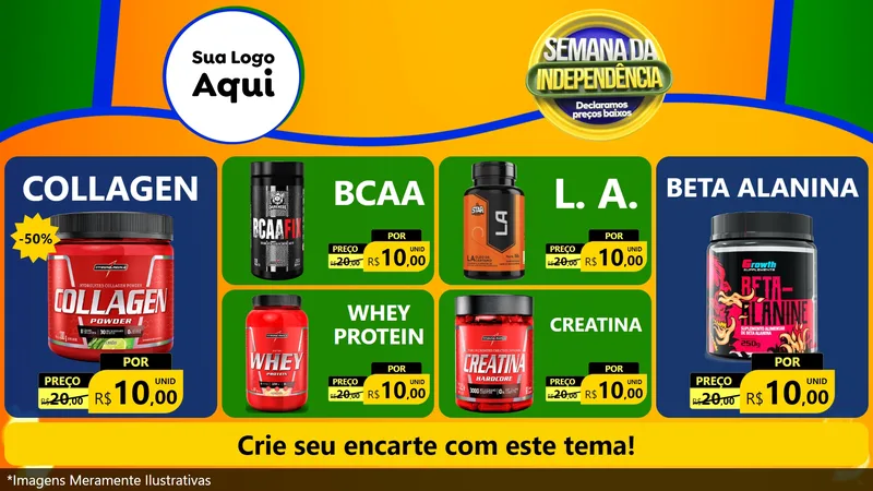 Modelo de TV para TV Horizontal com o tema Semana da Independência Declaramos Preços Baixos para Suplementos alimentares