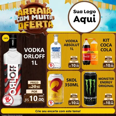 Modelo de Rede Social para Feed Facebook com o tema Ofertas de São João - Junina para Distribuidora de bebidas