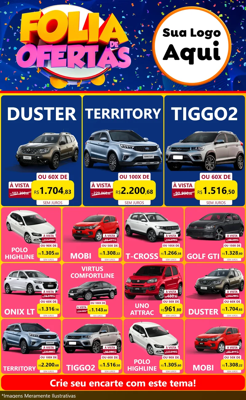 Modelo de Encarte para Encarte Grande com o tema Folia de Ofertas para Concessionaria de Carros
