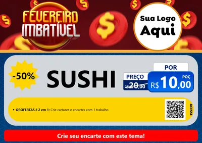 Modelo de Cartaz para Cartaz A4 Horizontal com o tema Fevereiro Imbatível para Comida japonesa