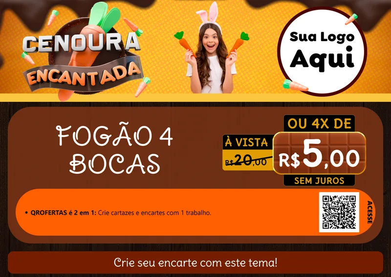 Modelo de Cartaz para Cartaz A4 Horizontal com o tema Cenoura Encantada - Páscoa para Móveis e Eletro