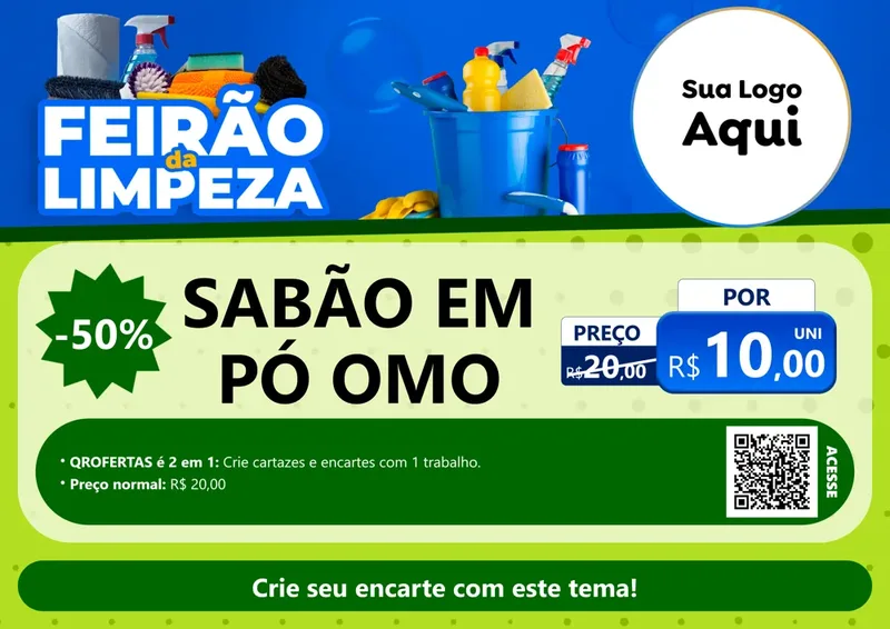 Modelo de Cartaz para Cartaz A4 Horizontal com o tema Feirão da Limpeza para Produtos de Limpeza