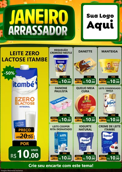 Modelo de Encarte para Encarte A4 Vertical com o tema Janeiro Arrasador para Frios e Laticínios