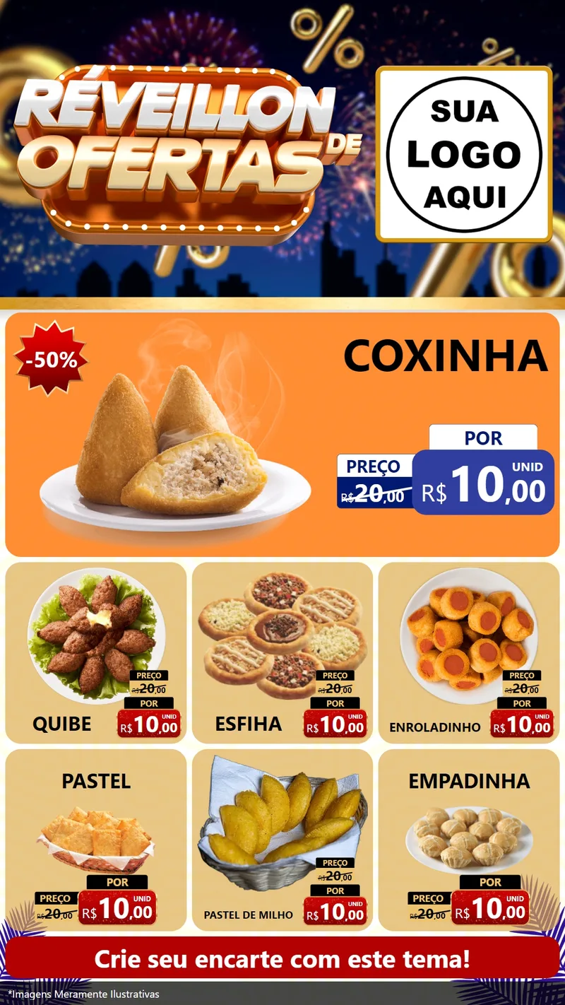 Modelo de Rede Social para Stories com o tema Réveillon de Ofertas para Salgadaria