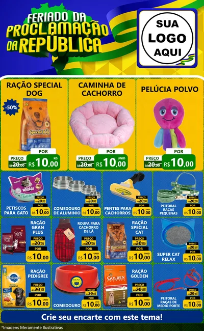 Modelo de Encarte para Encarte Grande com o tema Feriado da Proclamação da República para Pet Shop