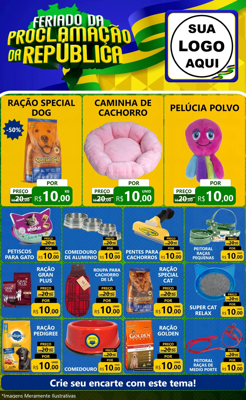 Modelo de Encarte para Encarte Grande com o tema Feriado da Proclamação da República para Pet Shop