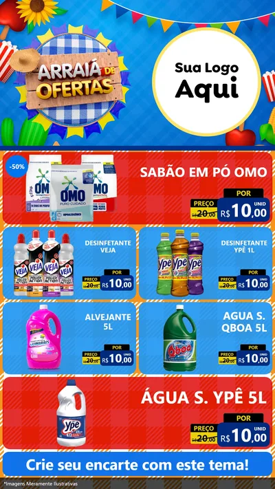Modelo de TV para TV Vertical com o tema Arraiá de Ofertas para Produtos de Limpeza