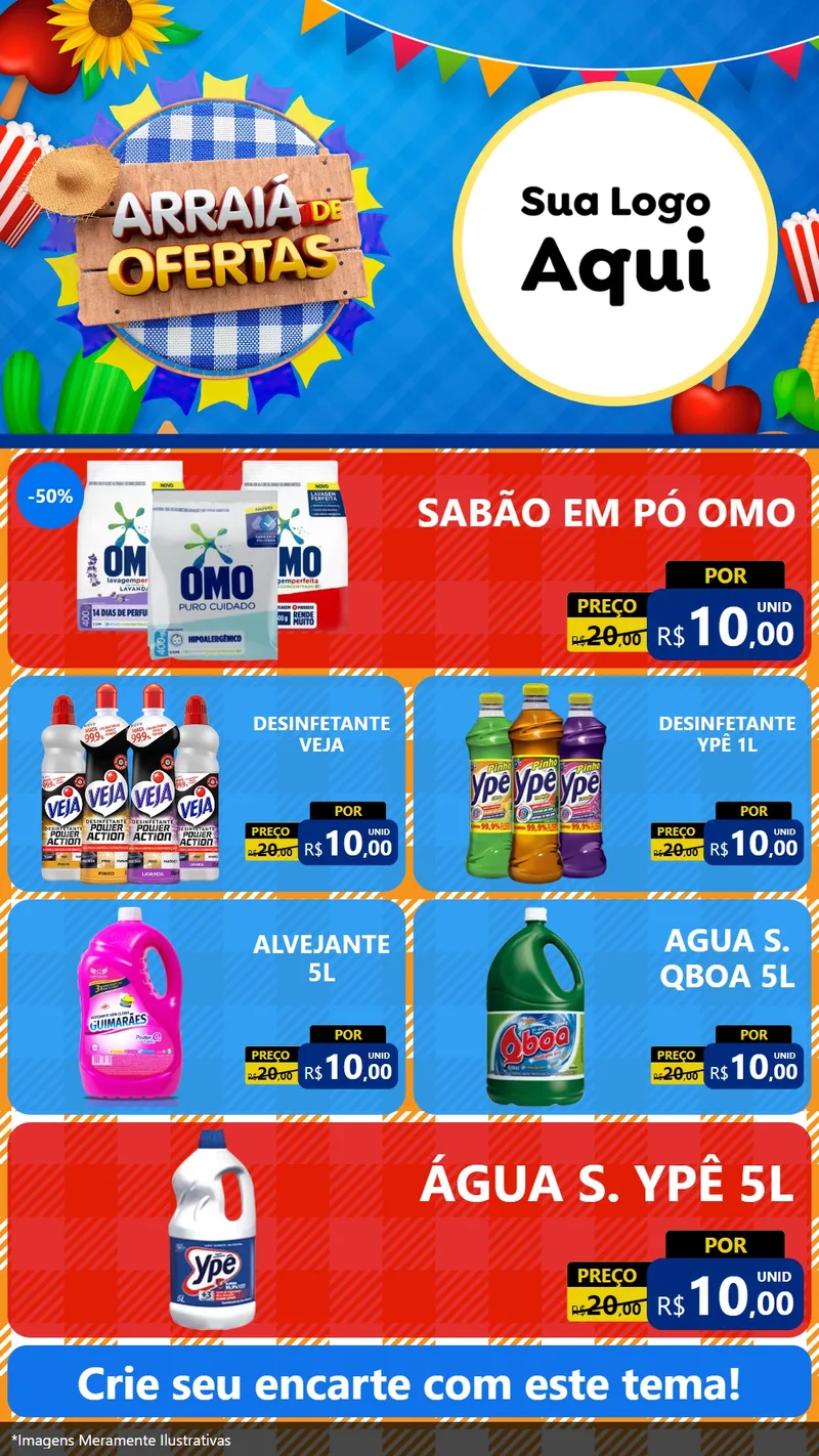 Modelo de TV para TV Vertical com o tema Arraiá de Ofertas para Produtos de Limpeza