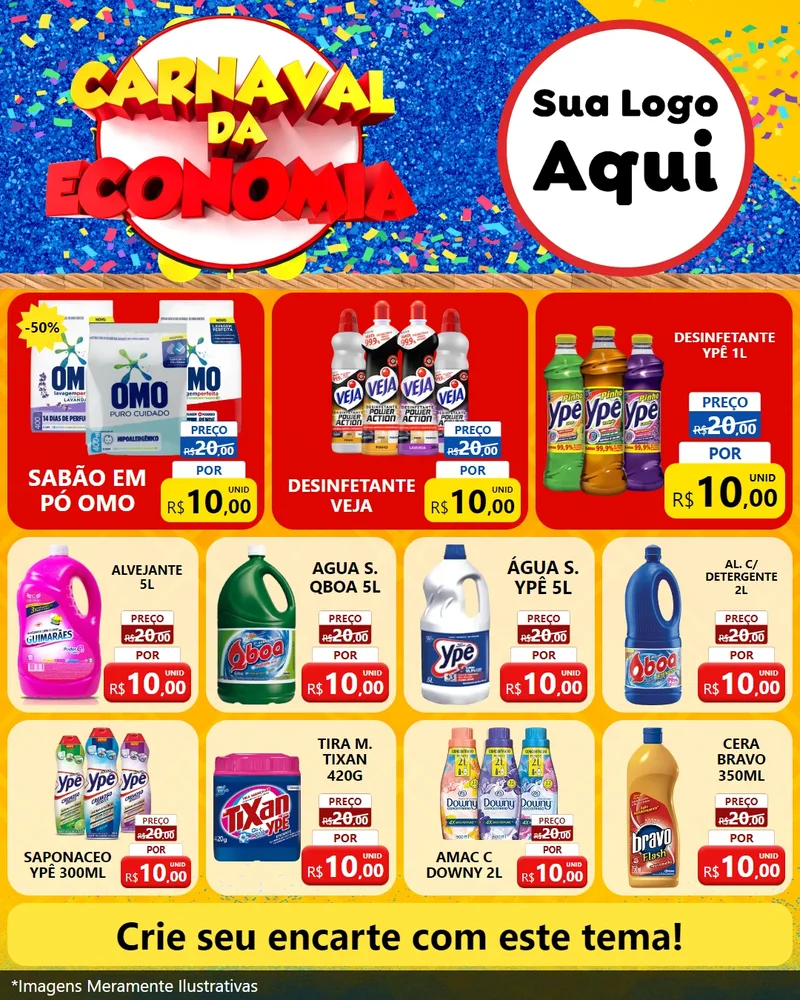 Modelo de Rede Social para Feed Instagram com o tema Carnaval da Economia para Produtos de Limpeza