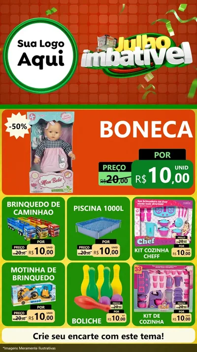 Modelo de Rede Social para Stories com o tema Julho Imbatível para Brinquedos