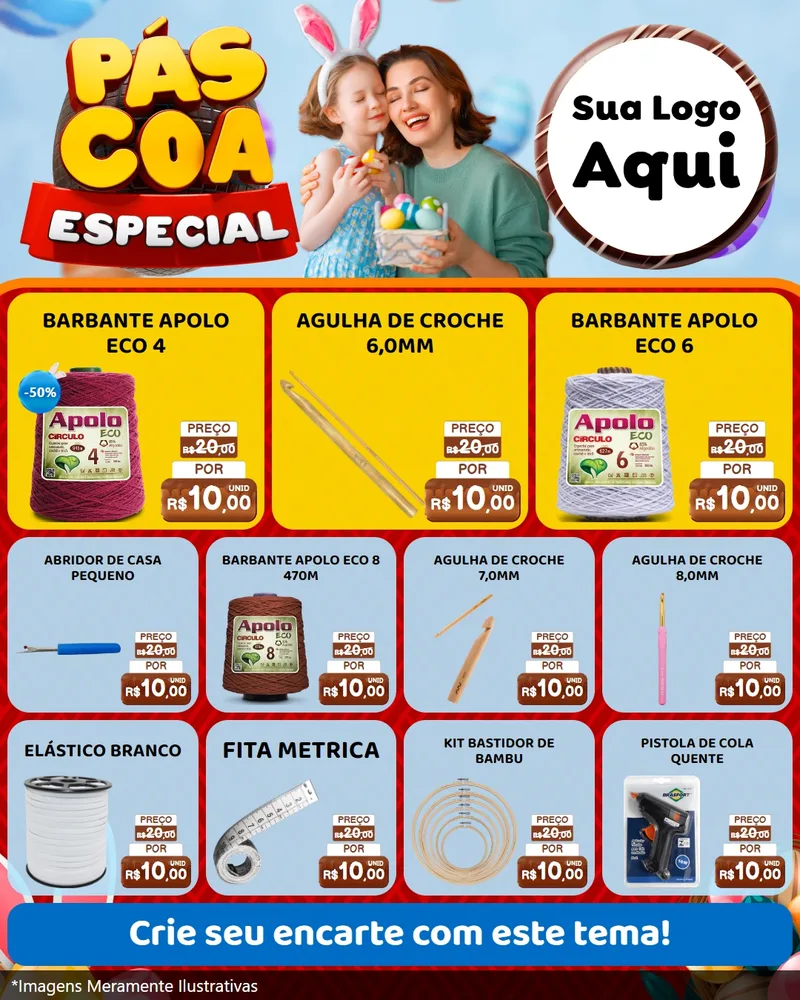 Modelo de Rede Social para Feed Instagram com o tema Páscoa Especial para Armarinho e Aviamentos