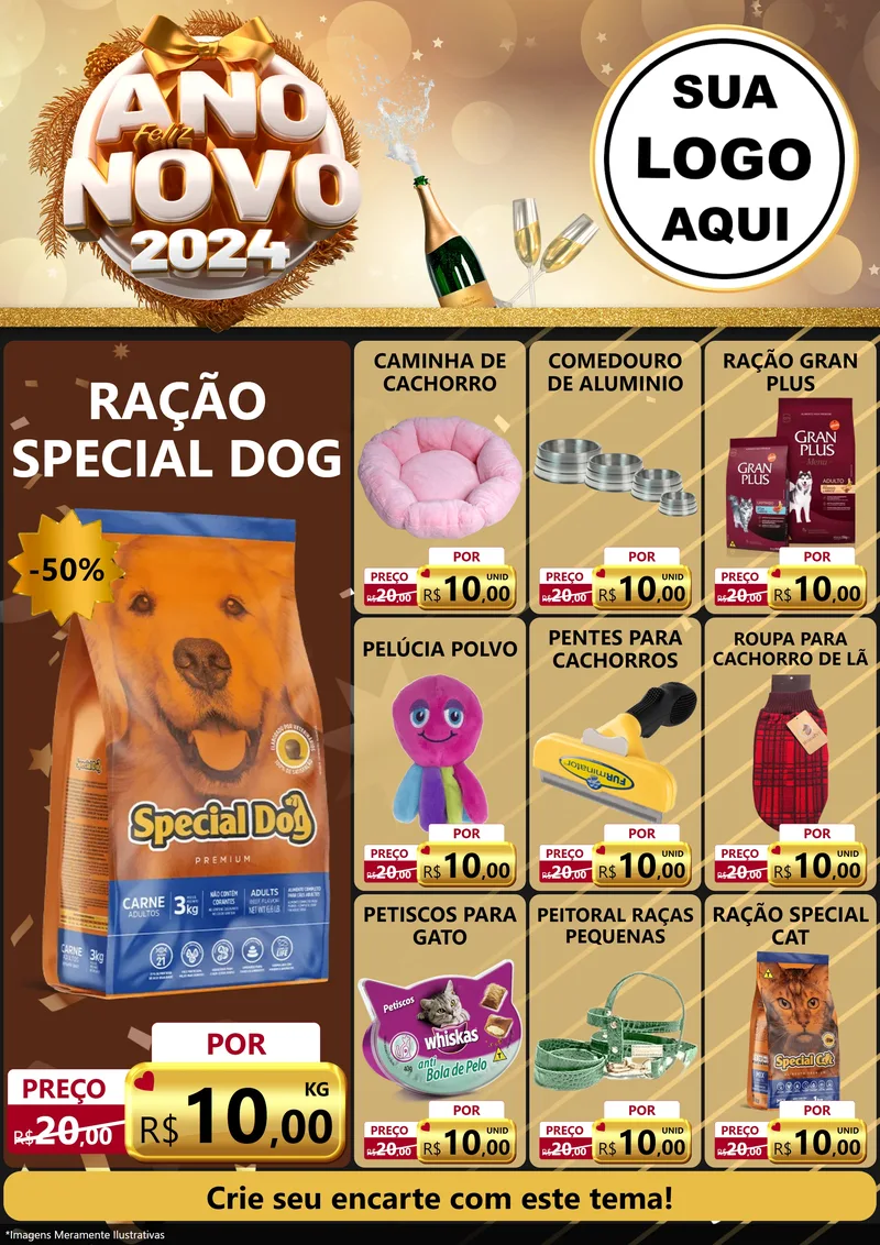 Modelo de Encarte para Encarte A4 Vertical com o tema Feliz Ano Novo 2027 para Pet Shop