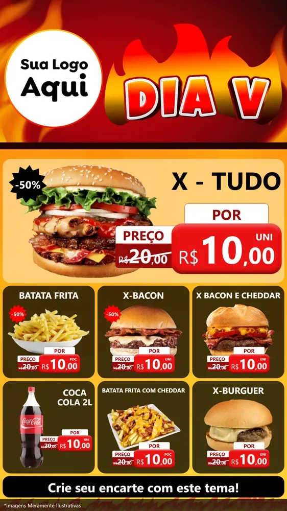 Modelo de Rede Social para Stories com o tema Dia V para Hamburgueria