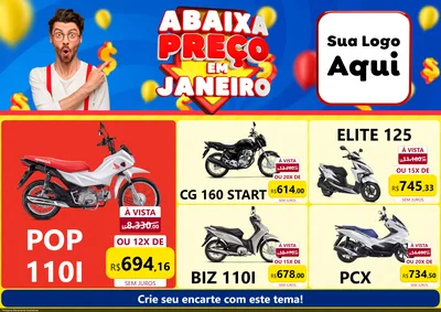 Modelo de Encarte para Encarte A4 Horizontal com o tema Abaixa Preço em Janeiro para Concessionaria de Motos