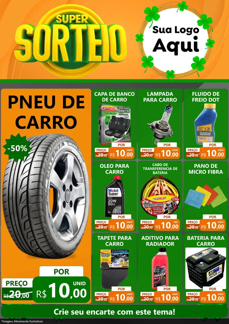 Modelo de Encarte para Encarte A4 Vertical com o tema Super Sorteio para Auto peças